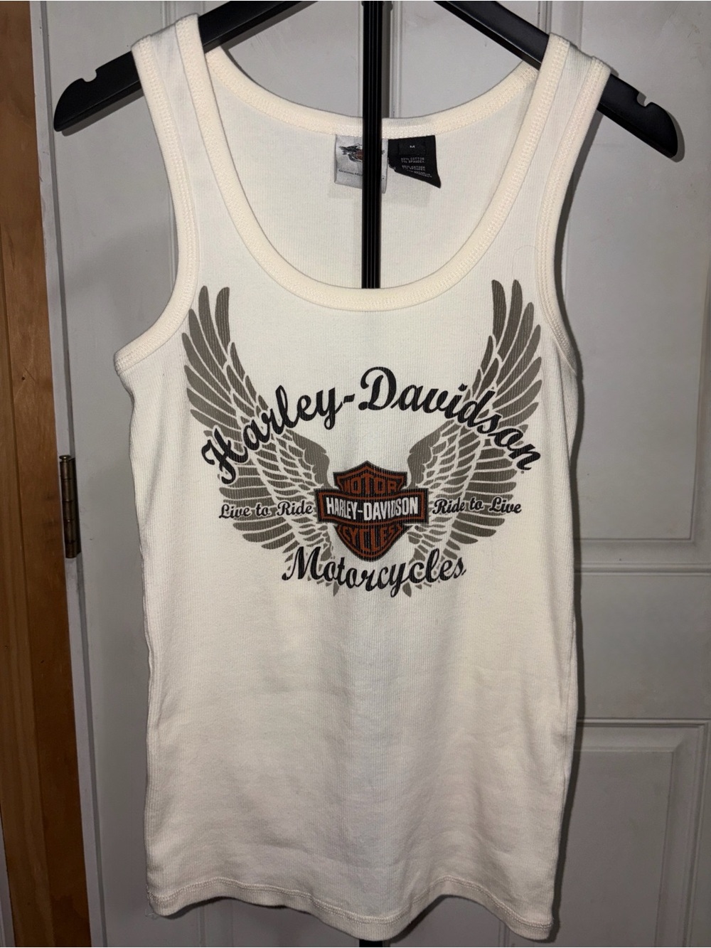 Harley Davidson Cream Ribbed Logo Tank Top
